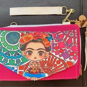 Frida Kahlo Mosaic Wristlet Wallet - Bright Pink